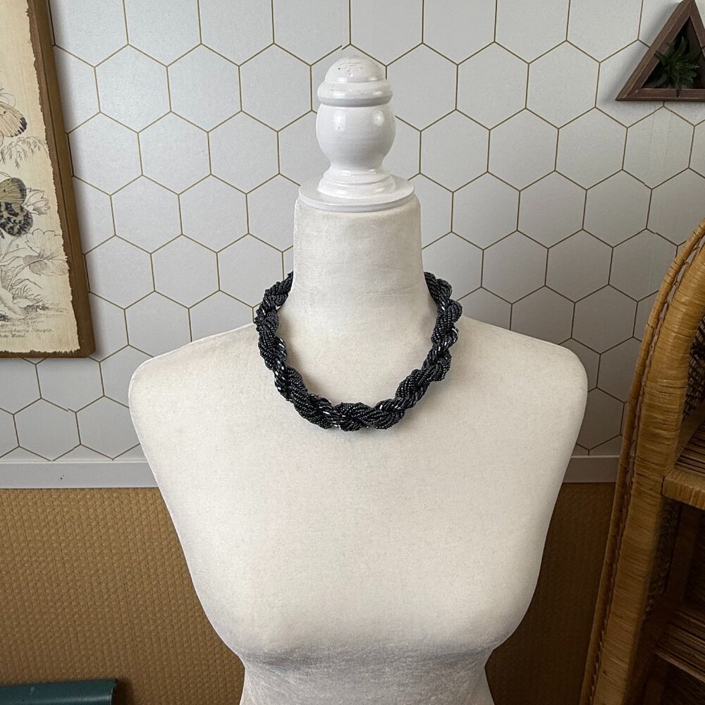 Charocoal Beaded Twisted Rope Statement Necklace - Picture 1 of 4